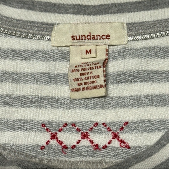 Sundance Striped Sweatshirt Grey White‎ Cropped Womens Medium Zipper Sleeve Boho - Picture 6 of 11